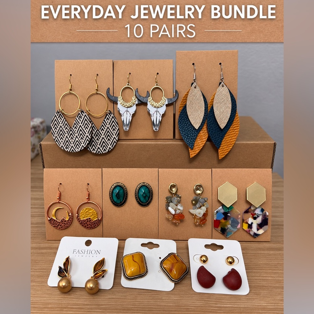 Everyday Statement Earring Bundle – 10 Pairs Mixed Styles | Boho & Modern | NWT